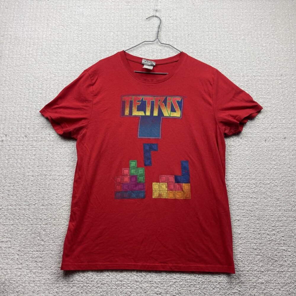 Retro Tetris Video Game Shirt Men L Graphic Red Tee 80s Arcade Gamer Classic